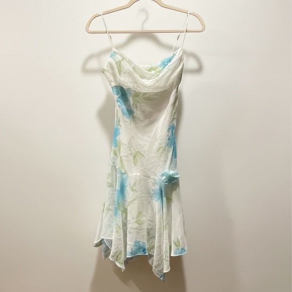 A. Byer Dresses & Skirts - Vtg 90’s, A. Byer White Floral Asymmetrical Slip Dress with Blue & Green Accents